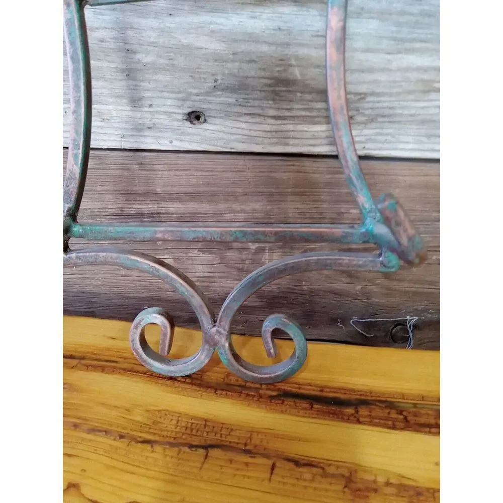 vintage copper iron farmhouse apothecary kitchen plate hanging utensil wall rack